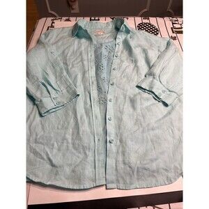 2pc Coldwater Creek Linen Blouse & Tank Shirt Top Sz L (14) - Clearwater Blue